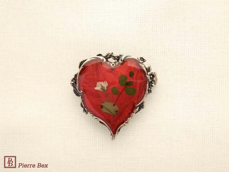 Pierre Bex Art-Nouveau brooch heart with real flowers 21176-00